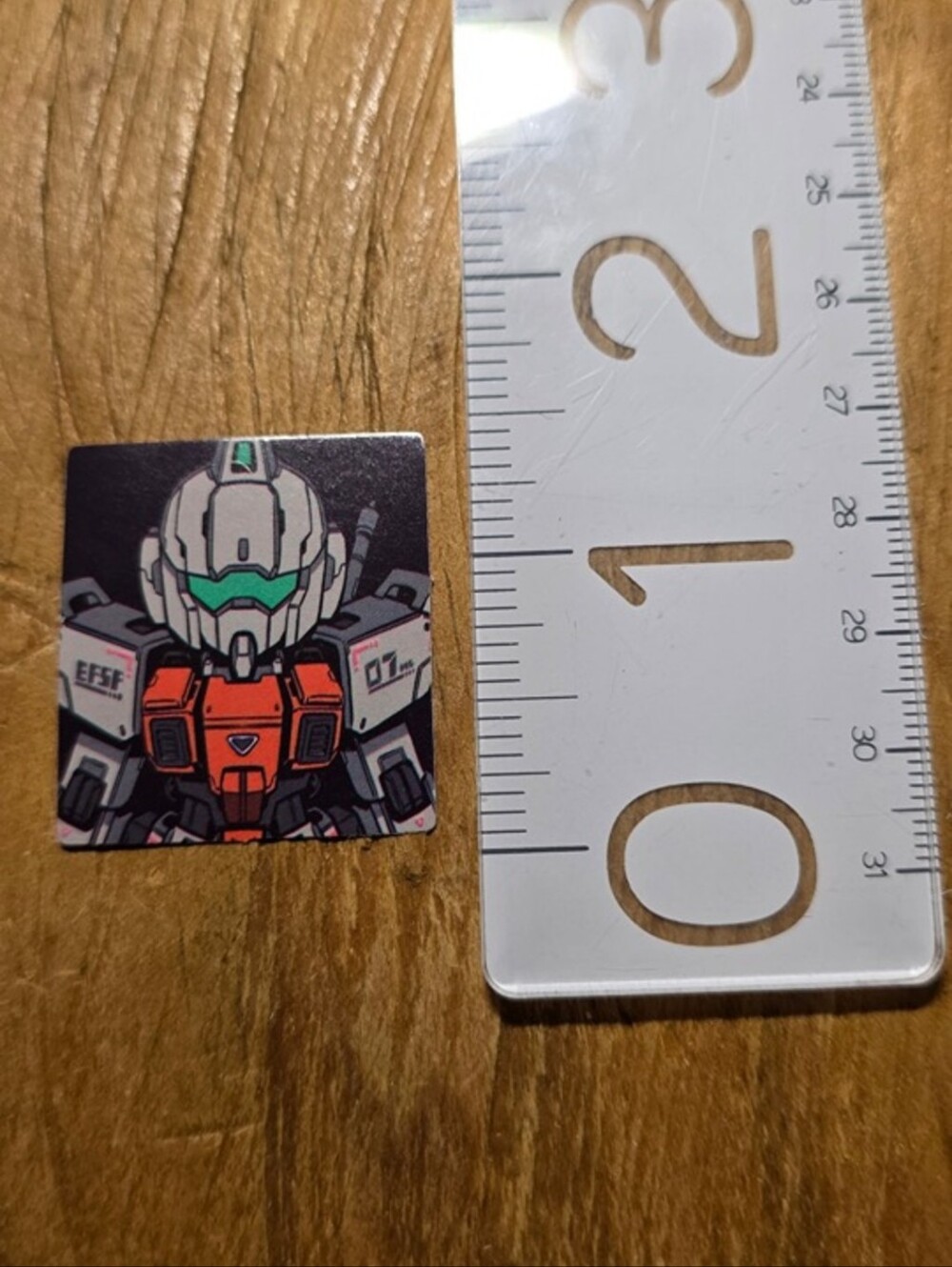 Mecha Helmet Square Sticker — Red, White, Teal Accent